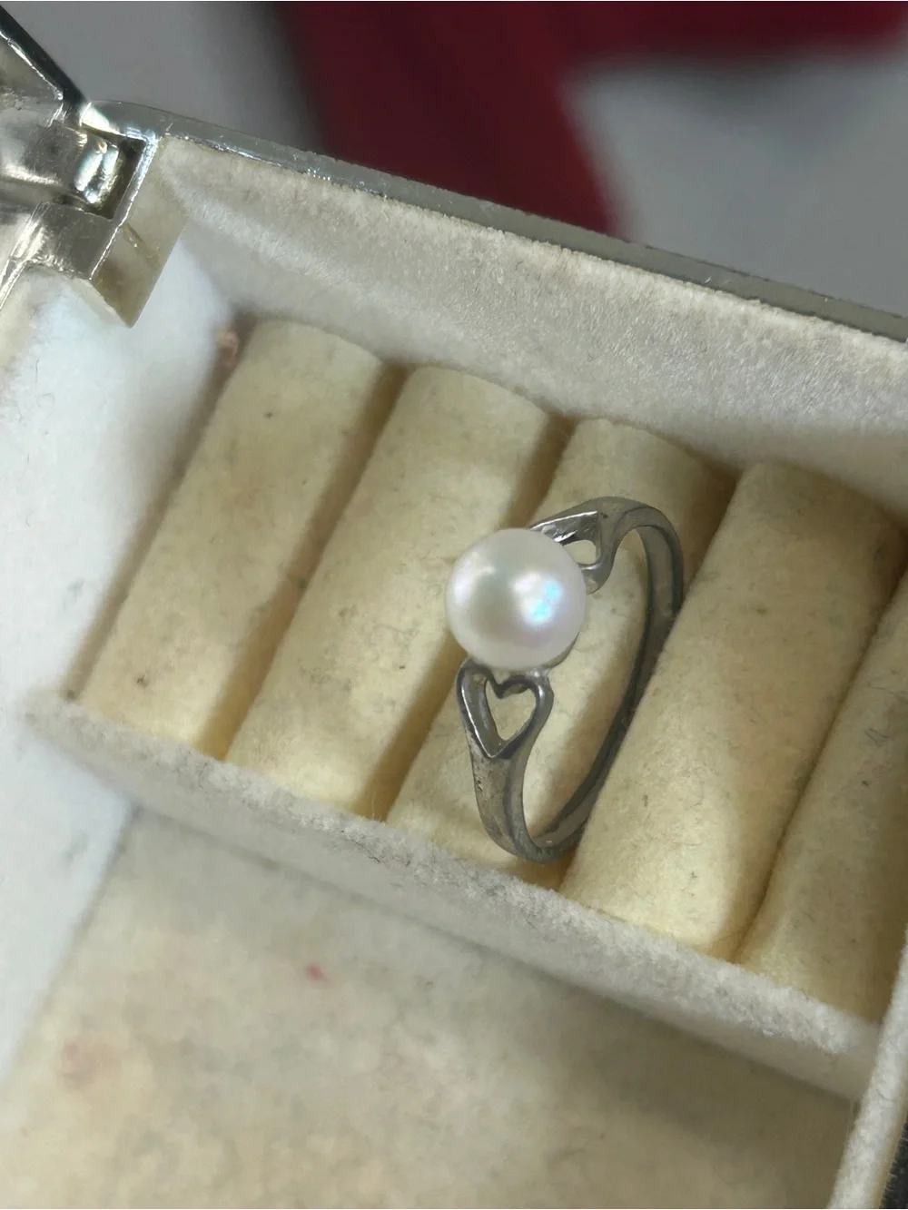 Pearl Heart Accent Ring - White Pearl on Silver-Tone Band
